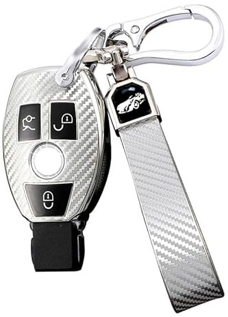 RXXR Coque de clé de Voiture Compatible avec Mercedes Benz A B C E S CLK AMG Classe C180 W164 W245 W209 W204 avec Porte-clés en TPU Souple Coque de Protection 3 Boutons