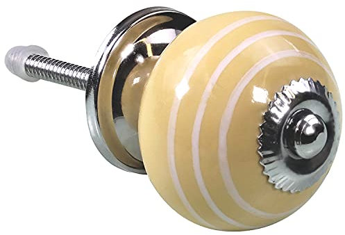 G Decor White Striped Round Ceramic Door Knob Vintage Shabby Chic Cupboard Drawer Pull Handle 4504 (Pastel Yellow)
