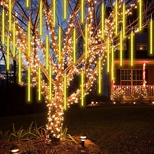 80cm 8 Tubes 576 LEDS Luci di pioggia di meteora doccia, impermeabile Luci di stringa per Natale Halloween Albero del giardino Home decor Bianco Caldo