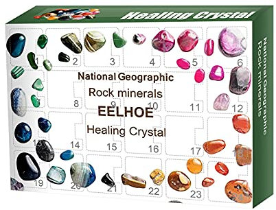 Heilkristall Adventskalender, Weihnachts Adventskalender Rock Mineral, 24 Edelsteine & Kristalle Adventskalender, Steine und Fossilien Kit, Weihnachts-Countdown-Kalender, Geschenkbox Für Kinder