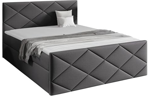 Mirjan24 Boxspringbett Alpiry, Polsterbett mit 2 Bettkästen, Doppelbett mit Polsterkopfteil und Fußteil, Matratze, Topper, Bett für Schlafzimmer (Zetta 305, 160 x 200 cm)