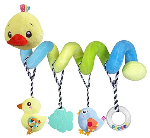 caterbee Baby-Autositz-Spielzeug, Aktivitätsspirale, Plüsch-Kinderwagen-Stange, Spielzeug für Jungen oder Mädchen (Ente)