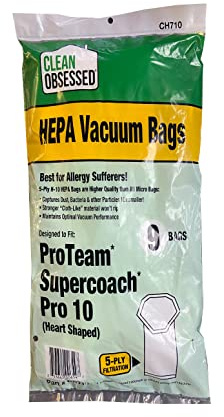 Clean Obsessed H-10 HEPA Bags Fits Proteam SuperCoach Pro 10 (Heart Shaped) 9 Pack of Vacuum Bags - Best for Allergy Sufferers!