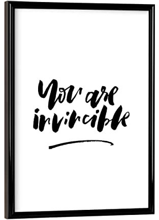 artboxONE Poster mit schwarzem Rahmen 18x13 cm Typografie You Are Invincible - Bild Unbesiegbar beschriftung fitspo