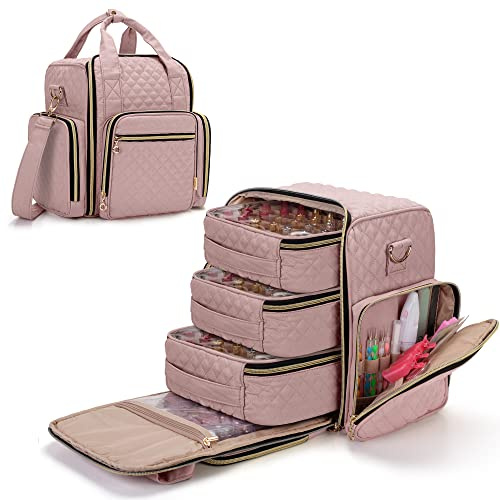 LUXJA Nagellack-Organizer für 72 Flaschen (15 ml) und eine Nagellampe, blassrosa