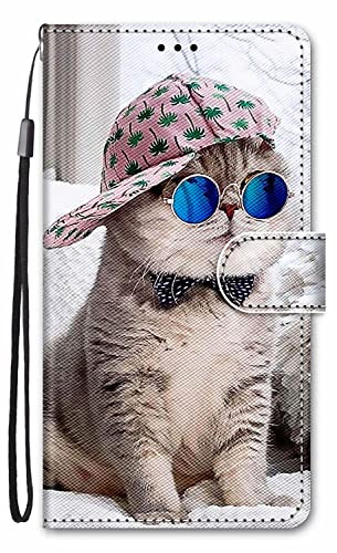 Nodigo für Samsung Galaxy A33 5G Leder Hülle Magnetisch Kickstand mit Kartenfach 360 Grad Tier Muster Motiv Lustig Design Silikon Hüllen Handyhülle Tasche Case Mädchen Damen - Katze