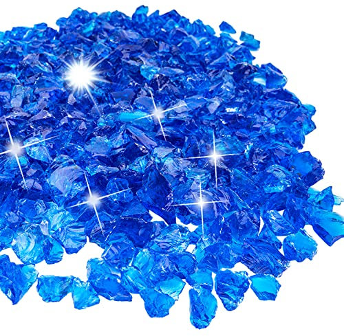 LIYYOO Pierres en verre pour brasero de 1,27 cm, 4,5 kg, bleu cobalt pour extérieur et intérieur, cheminée, remplissage de vase et aménagement paysager.