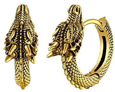 U7 Boucles d'oreilles Dragon Homme, Créoles pour Homme Acier Inoxydable Viking Dragon Gothique Hoop Anneaux Oreilles Huggie