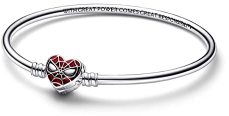 PANDORA Moments Marvel Spider-Man Maske Kugelverschluss Armreif aus Sterling Silber, aus der Marvel x Collection, Größe: 17, 592324C01-17