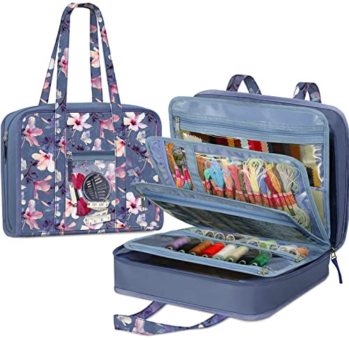 FINPAC Aufbewahrungstasche für Näh- und Bastelbedarf, große Kapazität, Reiseverpackung, Organizer-Tasche mit transparenten Taschen und Griff zum Stricken, Häkeln, Kunst, Nähzubehör
