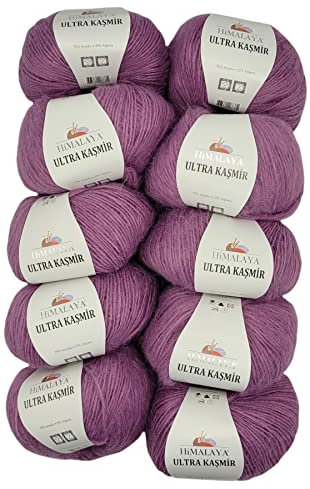 10 x 50 Gramm Himalaya Kasmir Strickgarn einfarbig, 500 Gramm Strickwolle mit 25% Alpaca Wolle, uni (flieder 56803)