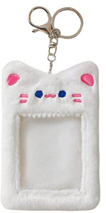 Kpop - Porta fotocard con portachiavi Y2K Kawaii peluche cartone animato salvadanaio protezione per carta d'identità coreano idolo custodia per foto carta di credito album di cancelleria (bianco)