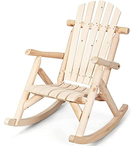 SFAREST Outdoor Rocking Chair, Wooden High Back Swing Rocker Armchair, Ergonomic Solid Adirondack Chair for Porch, Garden and Balcony