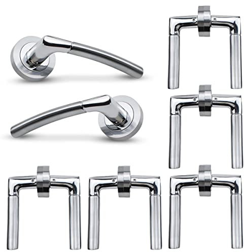 Bwintech 6 Sets Dual Color L090 Aluminium Lever Handle on Rose, Internal Door Handle for Bedroom and Bathroom, Without Escutcheon