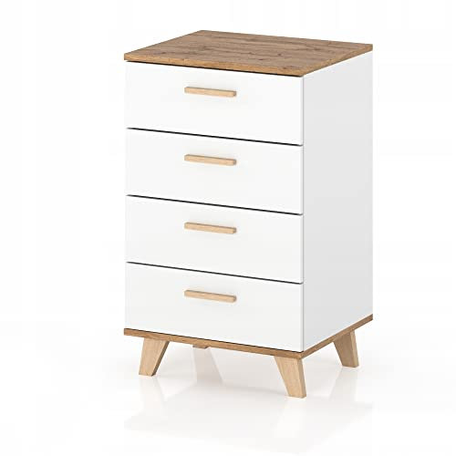 VBChome Kommode mit 4 Schubladen 55 x 45 x 95cm Weiß Griffe Schubladenkommode Holz Mehrzweckschrank für Flur Schlafzimmer Wohnzimmer Kinderzimmer