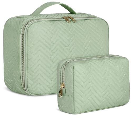 IGOLUMON Trousse de Toilette Femme Grande Capacité Trousse Maquillage Imperméable Trousse de Toilette Voyage Sac à Cosmétiques 2 Pièces Noir (Vert)