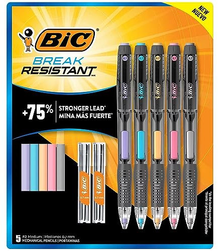 BIC Lot de 5 porte-mines incassables n° 2 avec gommes