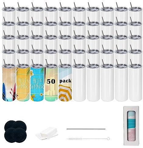 50pack 20oz skinny straight sublimation tumblers blank stainless steel heat press cup with Lid,Individually Box,silicone base Polymer Coating for Heat Transfer (50pack)