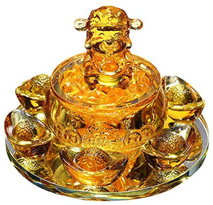 RhAny Sammlerstücke, Glücksstatue, Feng Shui, Glücksornamente, Gott des Reichtums mit 6 Barren for Heimdekoration/Büro – zieht Reichtum und Glück an, Gold