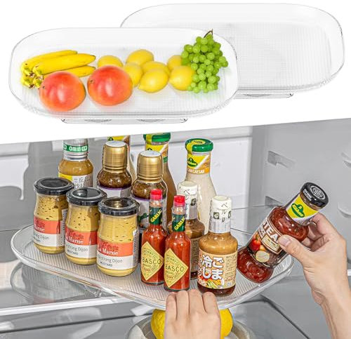 NEOVSUNY Plato giratorio organizador rectangular Lazy Susan plato giratorio organizador de 40 cm con antideslizante, placa giratoria para frigorífico, transparente, organizador de cocina, estante para