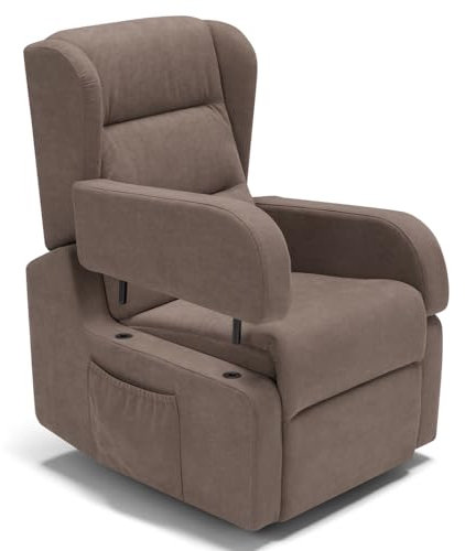 REDÒKASA Poltrona relax elettrica Bilbao per anziani, 2 motori, 2 o 4 ruote, reclinazione e alzapersona, kit optional batteria, braccioli estrabili e tavolino opzionale (2 Ruote, Fango)