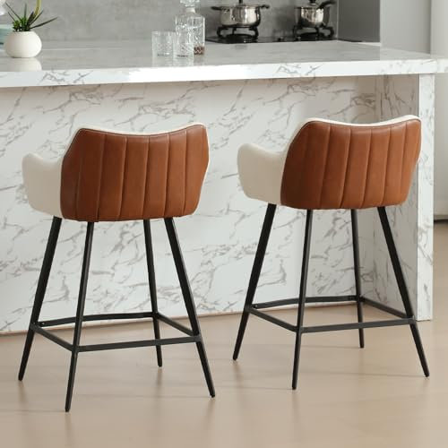 chairus Moderne Barhocker 2er Set Tresenhocker PU Leder + Kunstfell gespleißt Hohe Barstuhl für Frühstück mit Metallbeinen (Weiß(Kunstfell))