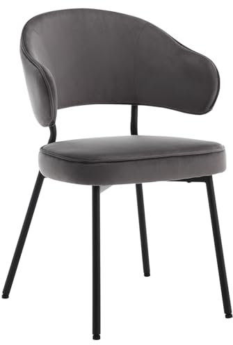 WOLTU Esszimmerstuhl, Küchenstuhl, Polsterstuhl, Loungesessel, Wohnzimmerstuhl, Design Stuhl, mit Rückenlehne Armlehnen Metallbeinen, gepolstert, Samt, Dunkelgrau, BH389dgr-1