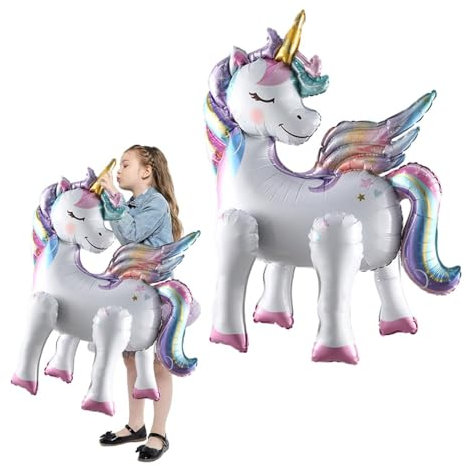 VIKY® 2 Stk Einhorn Luftballons, 3D Folienballon Einhorn Stehend, Einhorn Ballon Mädchen, Einhorn Deko Kindergeburtstag, Einhörner Deko, Einhorn Luftballon Tiere mit Beinen,Unicorn Birthday Decoration