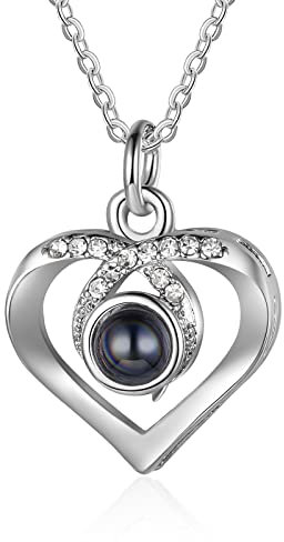 lorajewel Personalisierte Foto Projektion Halskette Herz Anhänger Kette mit Bild im Stein Inneren fotogeschenke Schmuck für Mutter Kind Damen