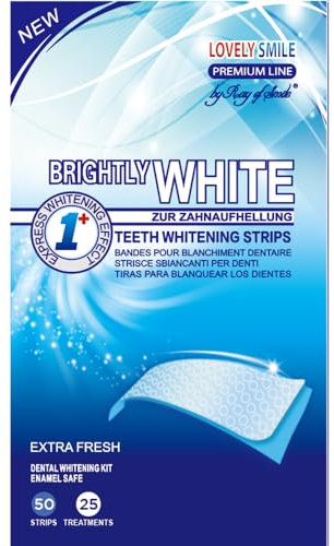 50 LOVELY SMILE Zahnaufhellungsstreifen – XXL Packung – WHITE-STRIPS für 25 Anwendungen | 1 Stunde Express Zahnaufhellung ohne Zahnempfindlichkeit | No-Slip, Peroxidfrei | RAY OF SMILE