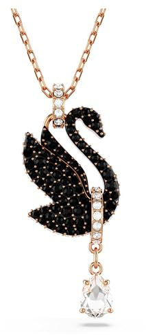 Swarovski Swan Anhänger, Schwarze, Rosé Vergoldete Damenhalskette mit großem Schwan-Motiv und Strahlenden Swarovski Kristallen