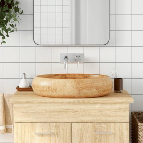 Gecheer Lavabo da Appoggio Ovale in Ceramica - Marrone 59x40x15 cm - Lavandino per Bagno Rettangolare