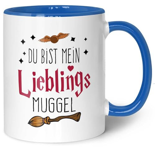 GRAVURZEILE Bedruckte Tasse mit Spruch - Du bist mein Lieblingsmuggel - Kaffeetasse mit Spruch als Geschenk für Fantasy Fans - Zauberhafte Geschenke für Sie & Ihn - Farbe: Blau