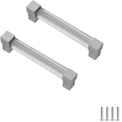 FEEIMOL 2 Stück Acryl Schrankgriffe Klar Acryl Schubladengriffe Quadratische Rohr Möbelgriff für Kommode Kleiderschrank Küchenschrankgriffe Silber 128mm