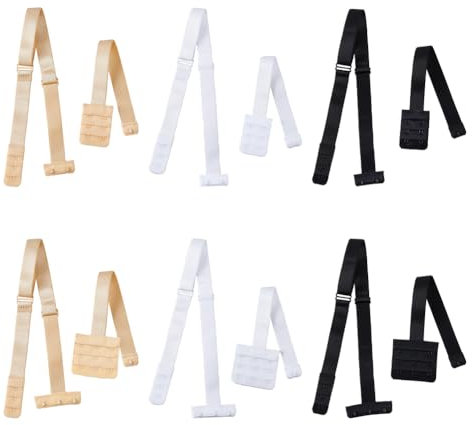 SUPERFINDINGS 6 Sets 3 Colors Womens Low Back Bra Converter Adjustable Backless Bra Extender Converter Backless Bra Strap Converter for Low Back Tops (White, Black, Beige)