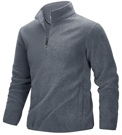 33,000ft Herren Fleecepullover Half Zip Fleece Pullover mit 2 Taschen Microfleece Outdoor Sweatshirt Strickjacke Dunkelgrau XL