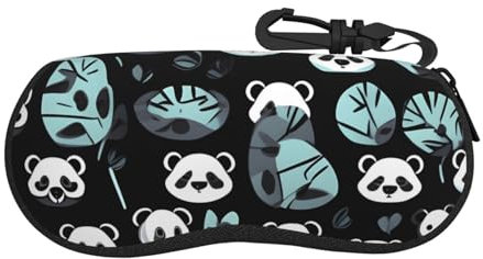Brillenetui mit Panda-Gesicht, weiches Etui für Brillen, Sonnenbrillenetui, Unisex, mit Schlüsselverschluss, 17 x 8 cm, Schwarz und Weiß, Schwarz , One size