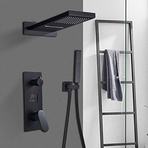 MUCSAH Grifos para Fregaderos de Cocina, de Ducha Grifos Mezcladores de Lujo para Ducha de Baño Grifo de Cascada de Montaje en Pared Grifo Mezclador de 3 Vías para Ducha de Baño Digital Shows/Negro