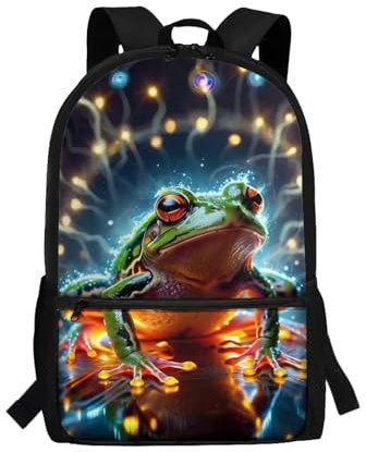 TOADDMOS 43,2 cm glatter Rucksack mit Reißverschluss für Mädchen und Jungen, leichter Schulranzen-Rucksack, Sterne Frosch