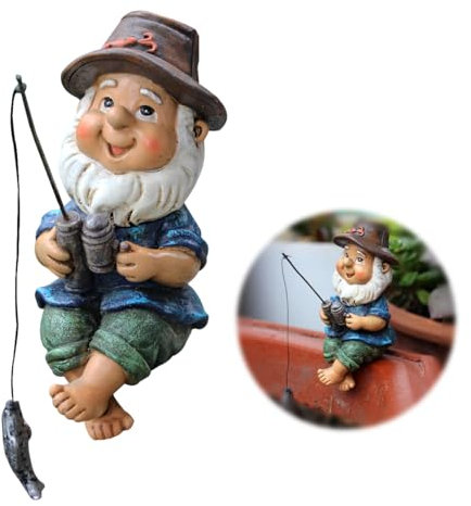 HyzaPhix Hexe Figur Angeln Deko Halloween Gartenfiguren, Fischer Figur Gartendeko Gartenstatuen Witch Fishing Statue Garten für Draußen Wohnzimmer Teich Balkon Deko Geschenke (GNOME)