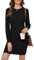 Aottori Winter Jumper Dress for Women UK Crew Neck Sweater Dress Long Sleeve Cable Knitted Jumpers Solid Bodycon Knitwear Pullover Black M