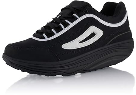 Fusskleidung® Damen Herren Sneaker Abrollsohle Sportschuhe leichte Gesundheitsschuhe Schwarz Weiß Dunkelgrau EU 43