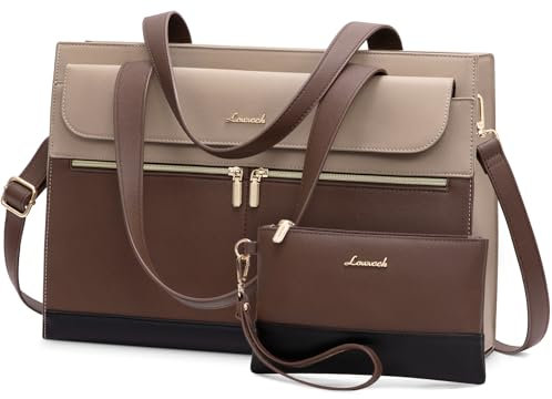 LOVEVOOK Laptop Bags for Women 15.6 Inch Large Laptop Tote Bag Stylish PU Leather Ladies Laptop Handbag with Clutch Bag Water Resistant Work Shoulder Bags for Business School Office Casual