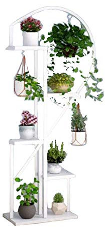 5 Tier Metal Plant Stand Indoor Flower Shelf with Wood Pots Holder for Garden and Living Room