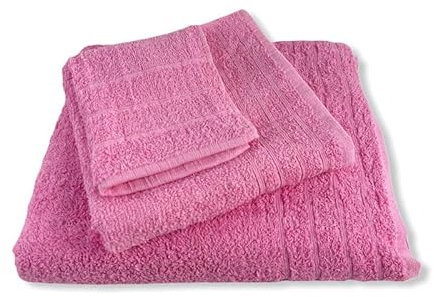 Rufino Díaz Juego Toallas Barato Rizo 3 Piezas Algodón Maite - Rosa, Bidé, Lavabo, Ducha