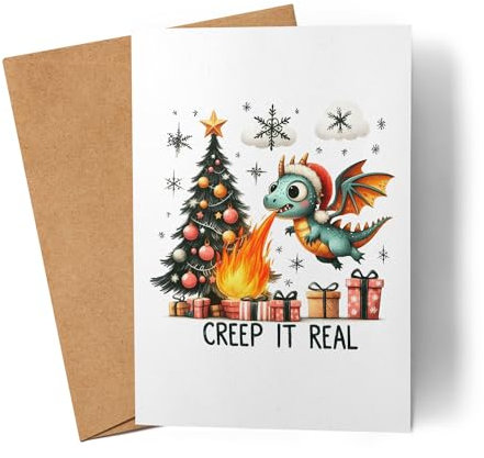 Lilavie-Design Creep It Real Lustiges Drachenmotiv Karte Weihnachtskarte witziges Design Weihnachten