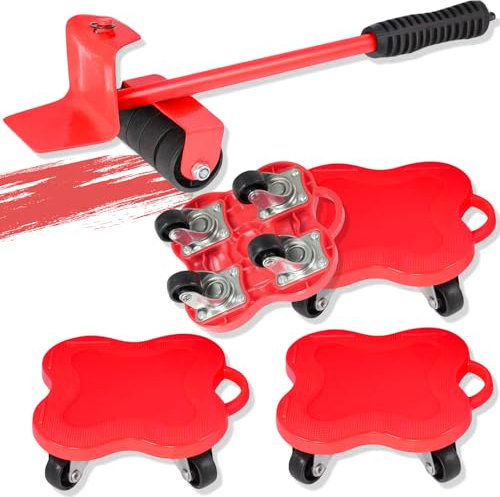 Robustes Möbelhebe-Werkzeugset mit Rädern, höhenverstellbarem Hebehebel und 4 leisen Lenkrollen, 360°-Drehung, Bewegen von Haushaltsgeräten, Sofas und Klavieren (rot)
