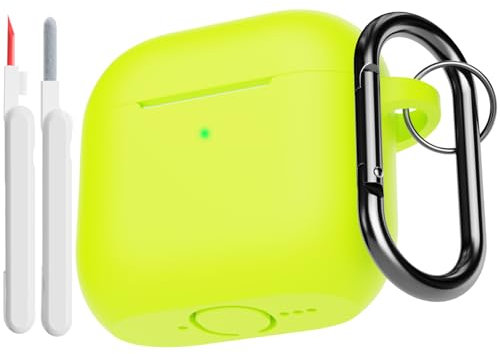 KOKOKA Funda de Silicona Compatible con AirPods 4.ª Generación con Kit de Limpiador, Anti-rasguños, Funda Case Silicona para AirPods 4 2024 con Mosquetón, LED Frontal Visible,Brilliant Yellow