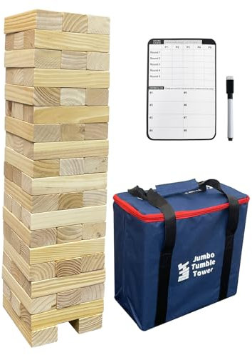 JacJoe All Pro Wooden Tumble Tower Game Toppling Block Stacking Game Timber 56 Pcs Outdoor Yard Games for Family (Large-1.87FT)