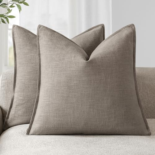 Foindtower 2er Set Kissenbezüge Dekorative Neutral Leinen Solide Boho Kissenbezug Farmhouse AWeiches Akzentkissenbezug für Stuhl Couch Sofa Schlafzimmer Wohnzimmer Dekokissen 45x45 cm Braun Tan
